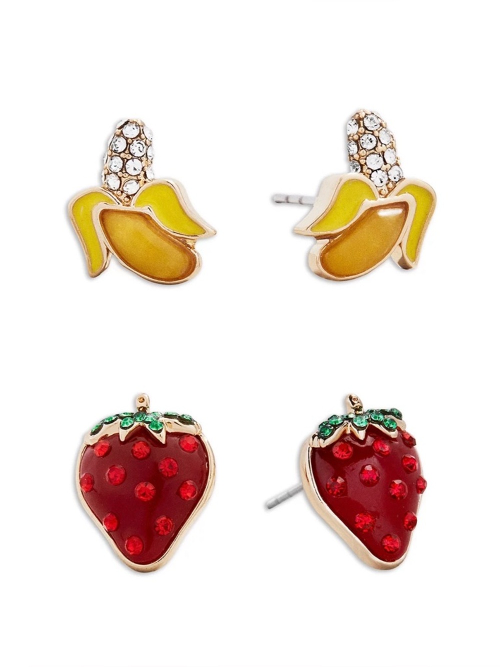 BaubleBar Fruit For Thought Pavé Banana & Strawberry Stud Earrings in Gold Tone